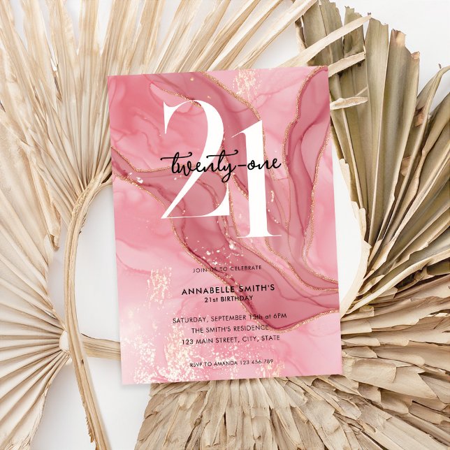 Eleganter Chic Blush Pink Wasserfarbe 21. Geburtst Einladung (Von Creator hochgeladen)