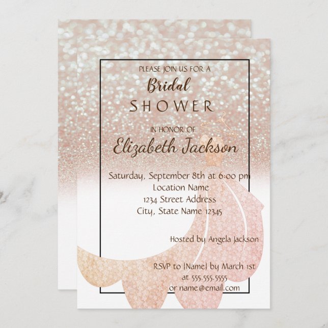 Eleganter Chic Bokeh Glitzer, Dress Brautparty Einladung (Vorne/Hinten)