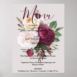 Eleganter Chic borundy floralMenu-Zeichen Poster