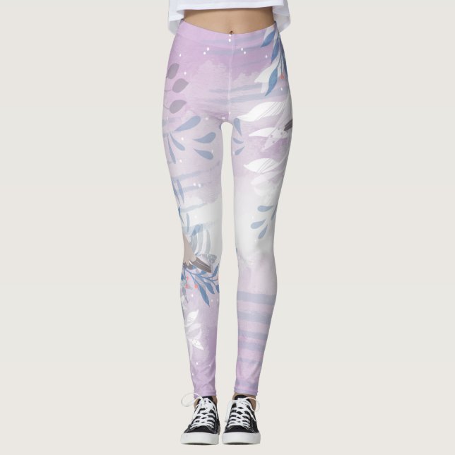 Eleganter Chic Botanical Bird Leggings (Vorderseite)