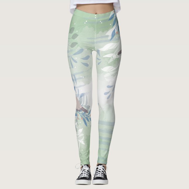 Eleganter Chic Botanical Bird Leggings (Vorderseite)