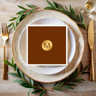Eleganter Chic Brown & Gold Monogram Initial Name Serviette