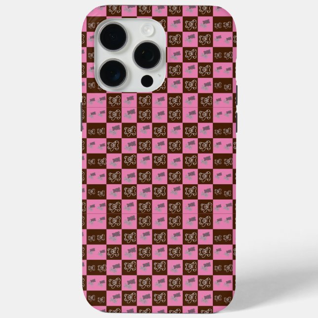 Eleganter Chic Brown Kariert & Bär Case-Mate iPhone Hülle (Rückseite)
