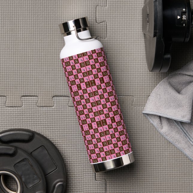 Eleganter Chic Brown Kariert & Bär Trinkflasche (Fitnessstudio)