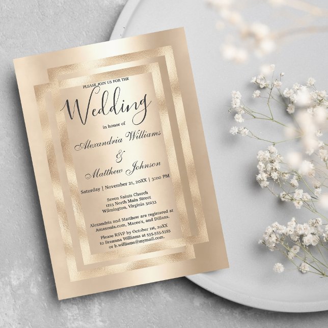 Eleganter Chic Champagne Gold Glamour Hochzeit Einladung (Elegant Chic Champagne Gold Glamour Wedding Invitation )