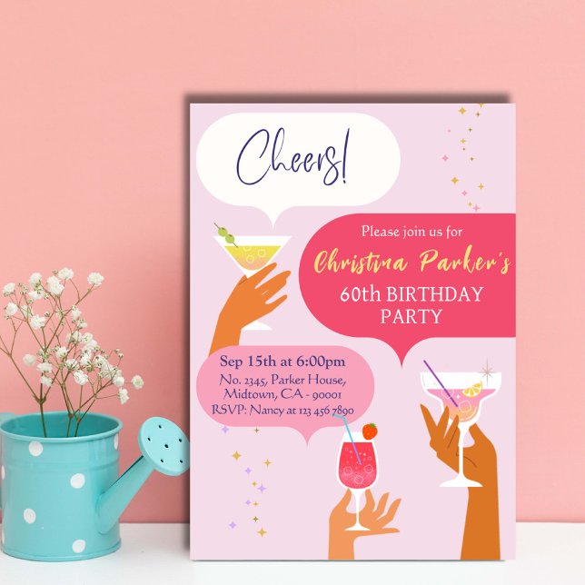 Eleganter Chic Cocktail zum Thema 60. Geburtstag Einladung (Von Creator hochgeladen)