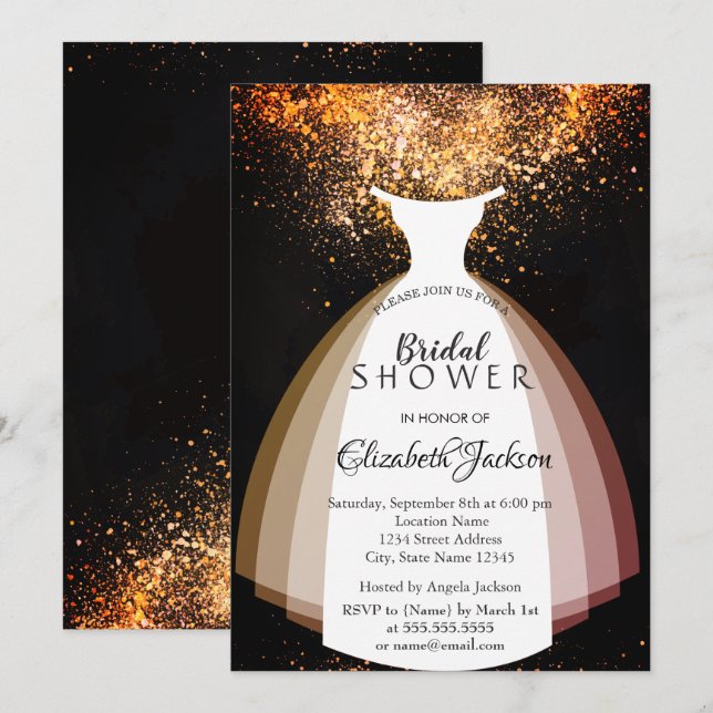 Eleganter Chic Confetti, Kleid, Brautparty Einladung (Vorne/Hinten)