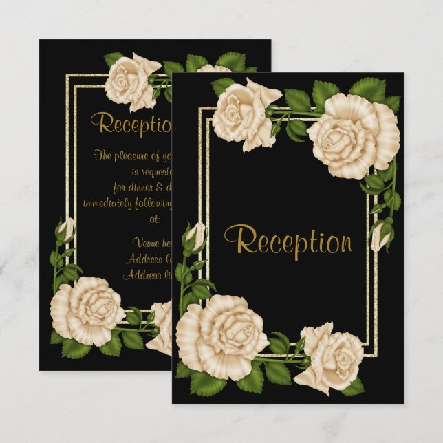 Eleganter Chic Corner Elfenbeinküste Rose Hochzeit Einladung (Vorne/Hinten)