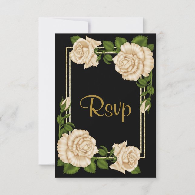 Eleganter Chic Corner Elfenbeinküste Rose Hochzeit RSVP Karte (Vorderseite)