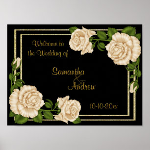Eleganter Chic Corner Ivory Rose Bouquets Wedding Poster
