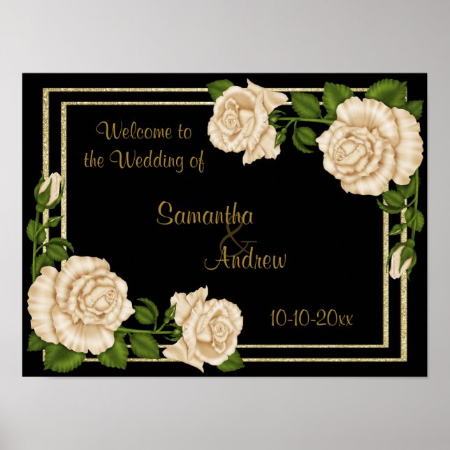 Eleganter Chic Corner Ivory Rose Bouquets Wedding Poster (Vorne)