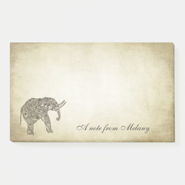 Eleganter Chic-Dame-Elefant Vintag Post-it Klebezettel (Vorderseite)