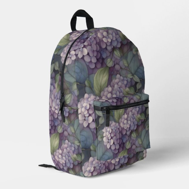 Eleganter, chic dusty lila boho Aquarellblume Bedruckter Rucksack (Rückseitige Ecke links)