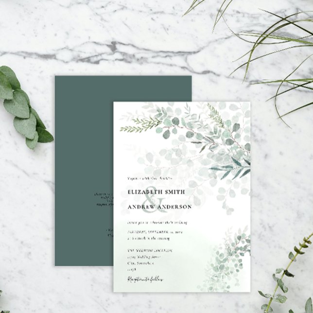 Eleganter Chic Eucalyptus Botanischer QR Code Hoch Einladung (Von Creator hochgeladen)