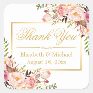 Eleganter Chic Floral Gold Rahmen Vielen Dank Quadratischer Aufkleber