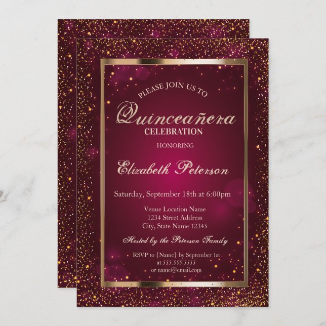 Eleganter Chic Frame Confetti Quinceañera Einladung (Vorne/Hinten)