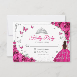 Eleganter Chic Fuchsia Rosa Silber Quinceanera-Ant RSVP Karte