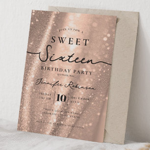 Eleganter Chic Glitter Sweet 16 Geburtstag Rose Go Einladung