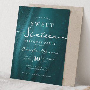 Eleganter Chic Glitter Sweet 16 Geburtstag Türkis Einladung