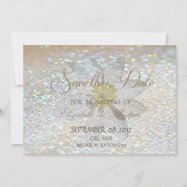 Eleganter Chic, Glitzer, Daisy Wedding Save the da Save The Date (Vorderseite)
