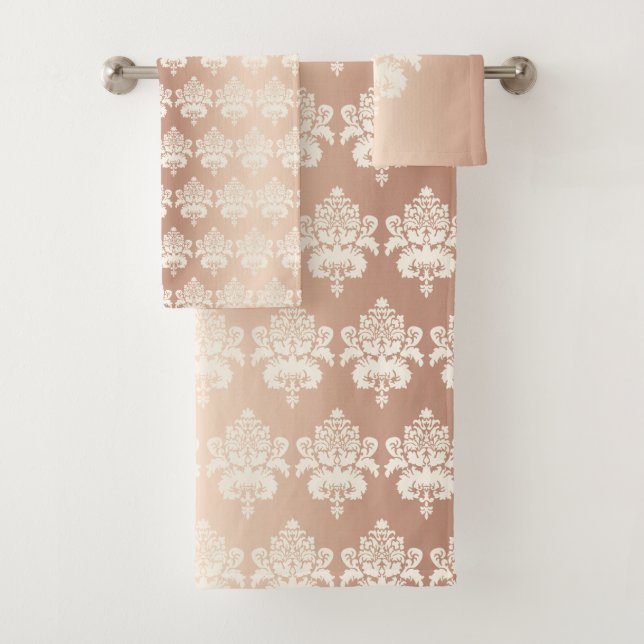 Eleganter Chic Glow Rose Gold Damask Badhandtuch Set (Insitu)