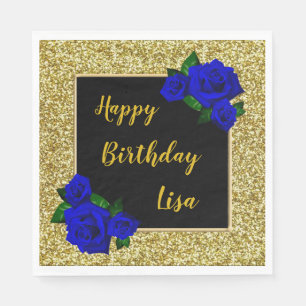 Eleganter Chic Gold Glitzer Deep Blue Rose Geburts Serviette