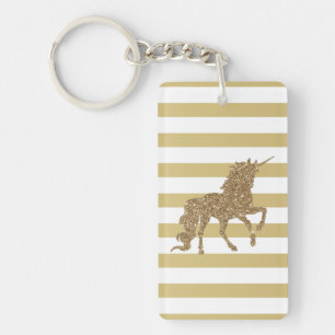 Eleganter Chic Gold Glitzer Einhorn, gestreift Schlüsselanhänger
