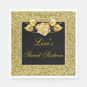 Eleganter Chic Gold Glitzer Gold Rose Sweet 16 Serviette