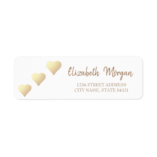 Eleganter Chic, Gold Hearts, White Address Label (Vorne)