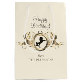 Eleganter Chic Gold Reittier Ribbon Wappen Name Mittlere Geschenktüte