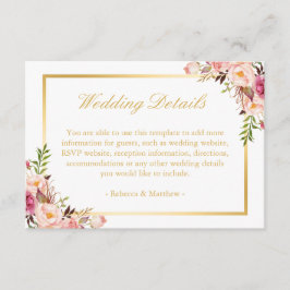 Eleganter Chic Gold Rosa Blumenzettel Begleitkarte