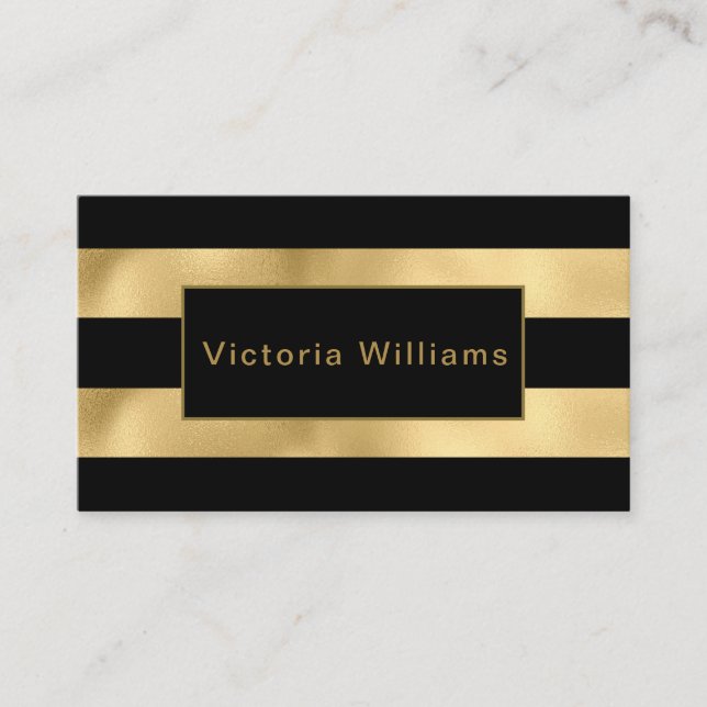 Eleganter Chic Gold und Black Shimmer Foil Streife Visitenkarte (Vorderseite)