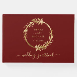 Eleganter Chic Golden Foliage Burgundy Wedding Gästebuch