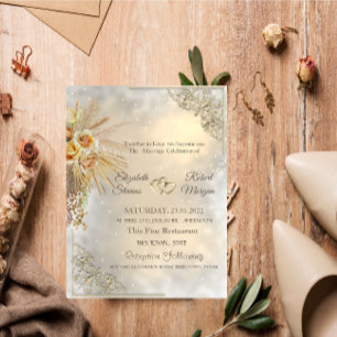 Eleganter Chic Goldene Herzen Boho Blumen Hochzeit Einladung
