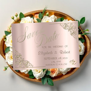 Eleganter Chic Goldene Herzen, Rahmen Roségold Save The Date