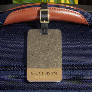 Eleganter Chic goldener Leder braun personalisiert Gepäckanhänger
