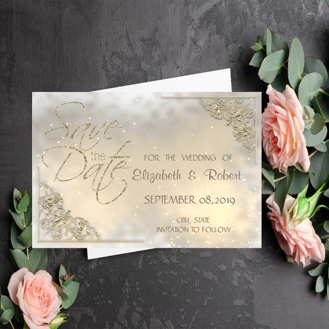 Eleganter Chic-Goldrahmen Save the Date (Von Creator hochgeladen)