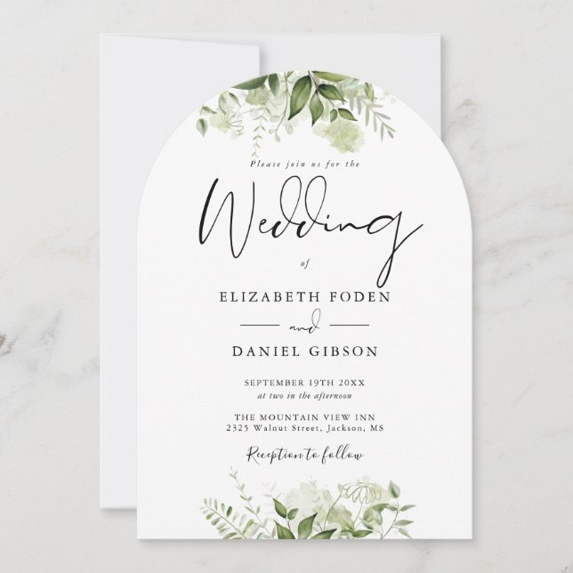 Eleganter Chic Greenery Floral Monogram Wedding Ar Einladung (Vorderseite)