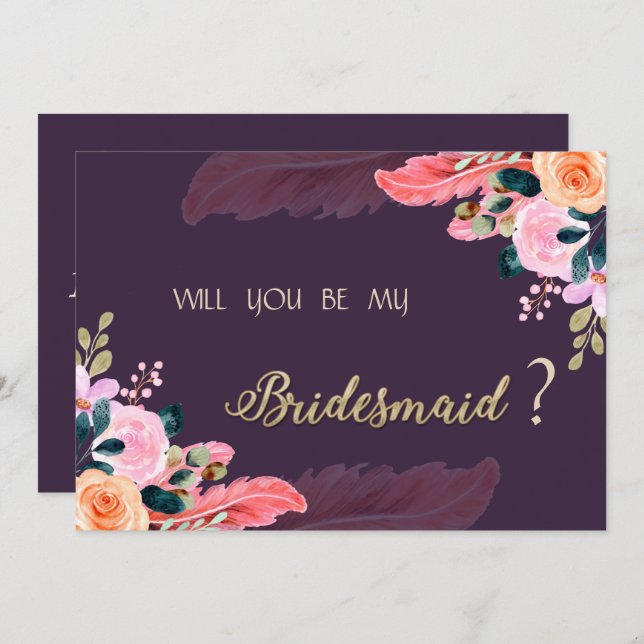 Eleganter Chic Lila Rose Feather Einladung (Vorne/Hinten)