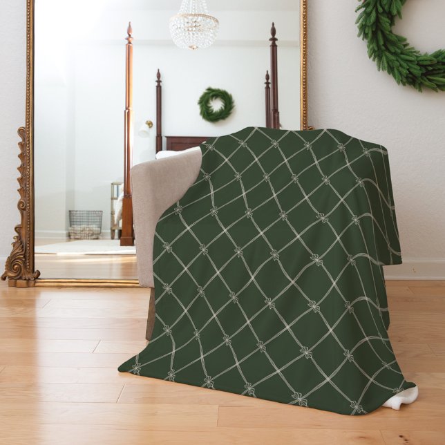 Eleganter Chic Minimal Bow & Ribbon Muster Grün Fleecedecke (Elegant Chic Minimal Bow & Ribbon Pattern Green Fleece Blanket)