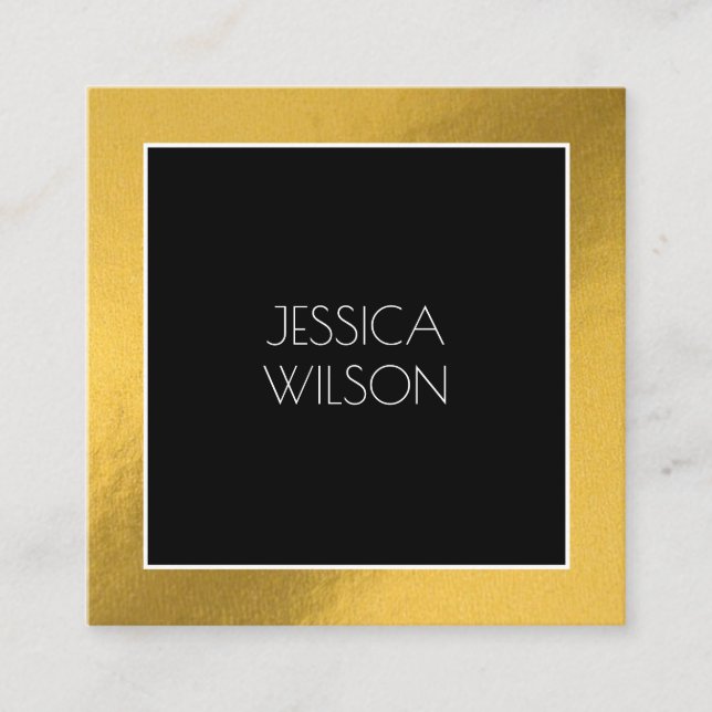Eleganter Chic mit schwarzer Goldrahmen-Visitenkar Quadratische Visitenkarte (Vorderseite)