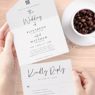 Eleganter Chic Modern Simple QR Code Hochzeit All In One Einladung