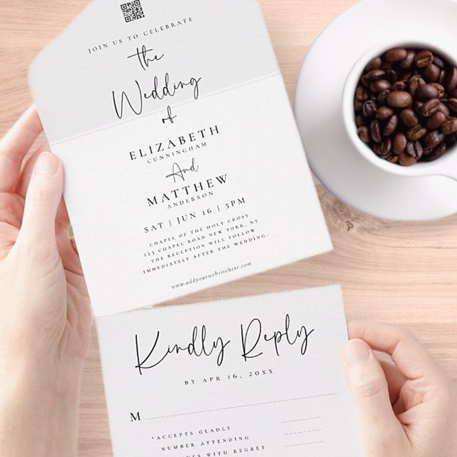 Eleganter Chic Modern Simple QR Code Hochzeit All In One Einladung (Von Creator hochgeladen)