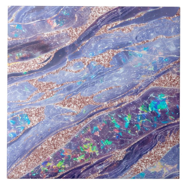 Eleganter Chic Opal Marble Lila Rose Gold Glitzer Fliese (Vorderseite)