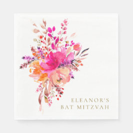 Eleganter Chic Pink Floral Bat Mitzvah Custom Serviette