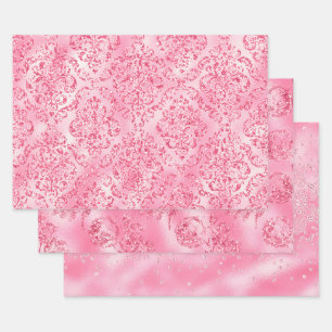 Eleganter Chic Pink Glitzer Funkeln Damenhaft Geschenkpapier Set