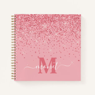 Eleganter Chic Pink Glitzer Glam Monogram Name Notizbuch