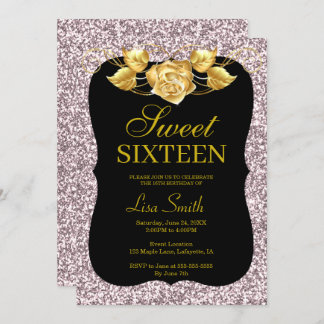 Eleganter Chic Pink Glitzer Gold Rose Sweet 16 Einladung