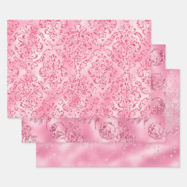 Eleganter Chic Pink Glitzern Glitzer Feminine Geschenkpapier Set (Set)