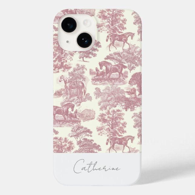 Eleganter Chic Pink Rosa Toile Name Case-Mate iPhone Hülle (Rückseite)